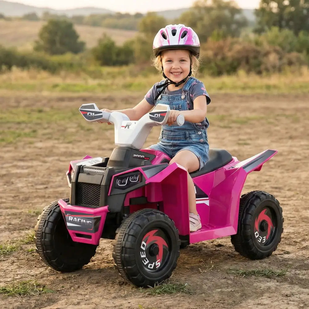 6V Kids Electric ATV Quad Car with Detachable Trailer-Rose Red - Rose Red - Powered Ride On Toys