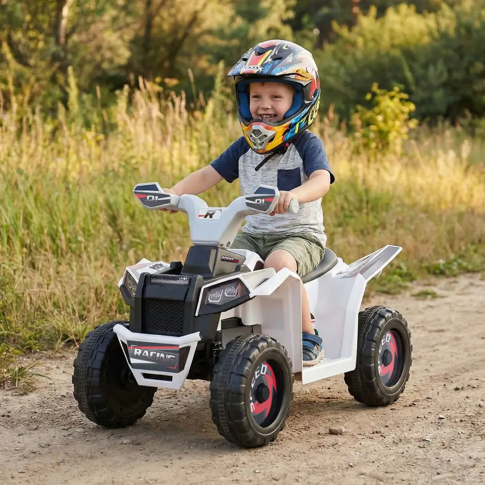 6V Kids Electric ATV Quad Car with Detachable Trailer-White - White - Powered Ride On Toys
