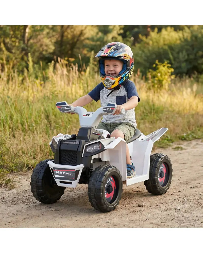 6V Kids Electric ATV Quad Car with Detachable Trailer-White - White - Powered Ride On Toys