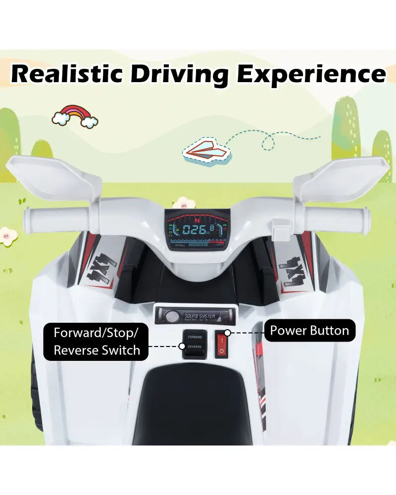 6V Kids Electric ATV Quad Car with Detachable Trailer-White - White - Powered Ride On Toys