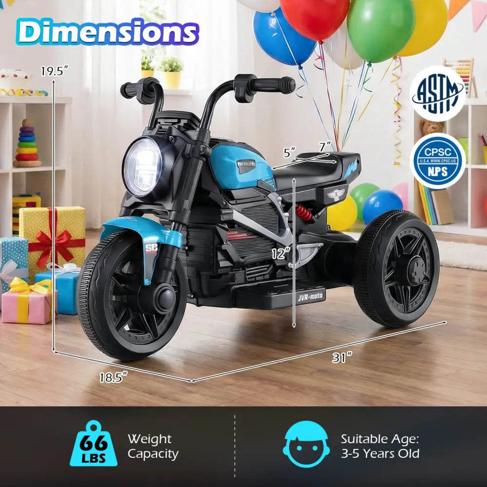 6V Kids Electric Motorcycle with LED Headlight and Music for Toddlers Aged 3-5-Blue - Blue - Powered Ride On Toys