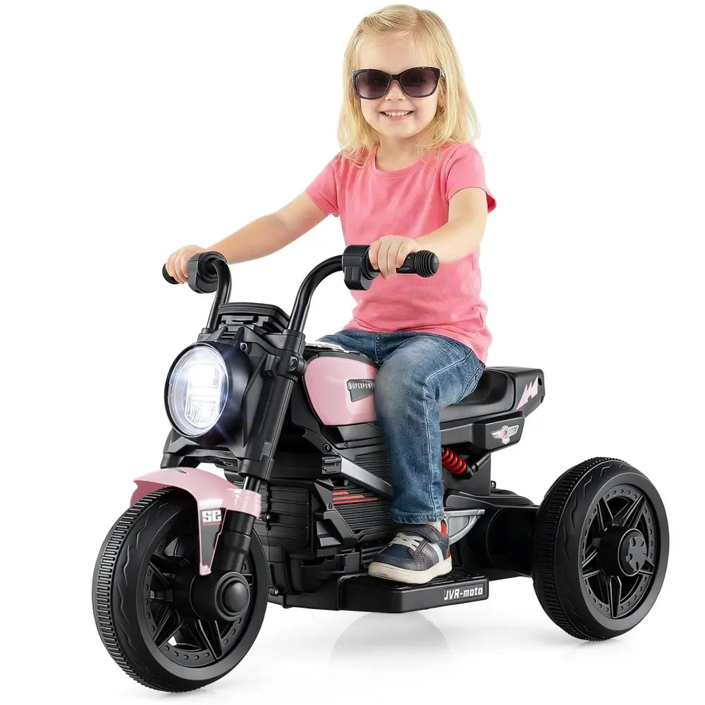 6V Kids Electric Motorcycle with LED Headlight and Music for Toddlers Aged 3-5-Pink - Pink - Powered Ride On Toys
