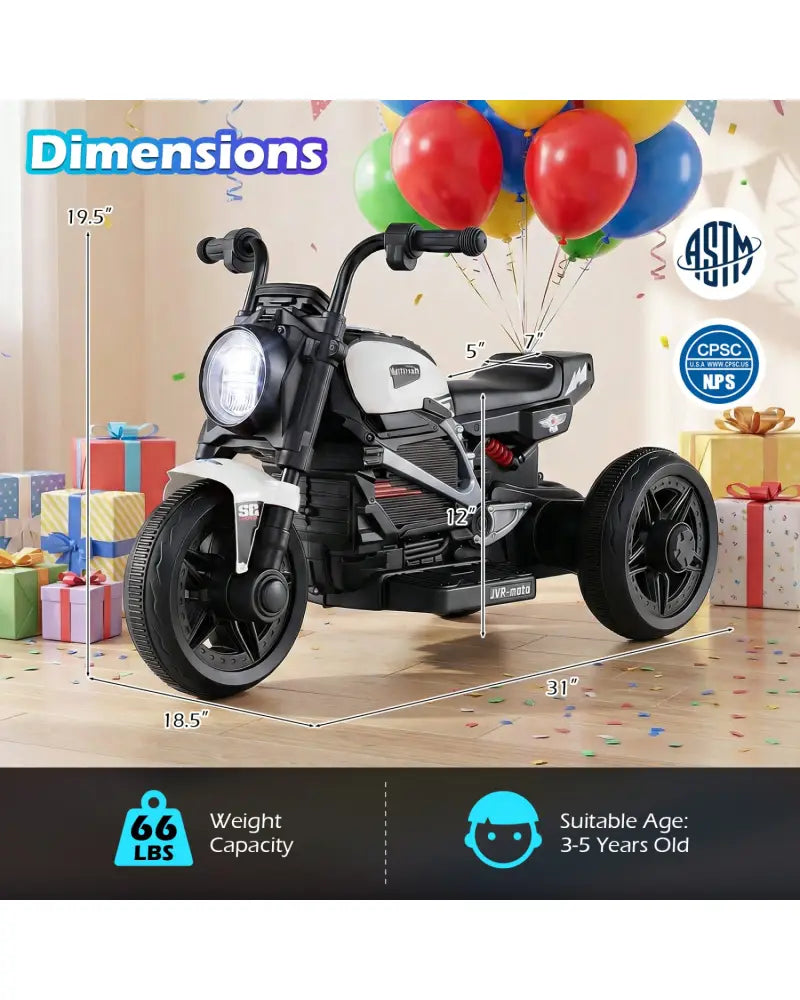 6V Kids Electric Motorcycle with LED Headlight and Music for Toddlers Aged 3-5-White - White - Powered Ride On Toys