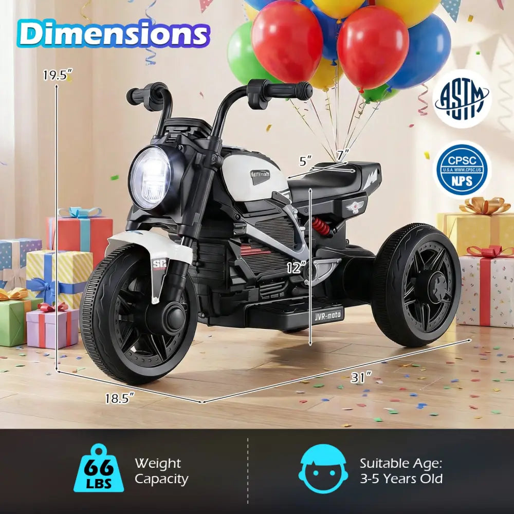6V Kids Electric Motorcycle with LED Headlight and Music for Toddlers Aged 3-5-White - White - Powered Ride On Toys
