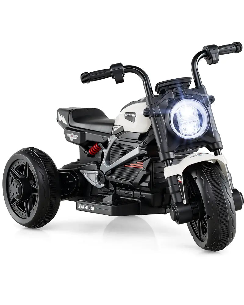 6V Kids Electric Motorcycle with LED Headlight and Music for Toddlers Aged 3-5-White - White - Powered Ride On Toys