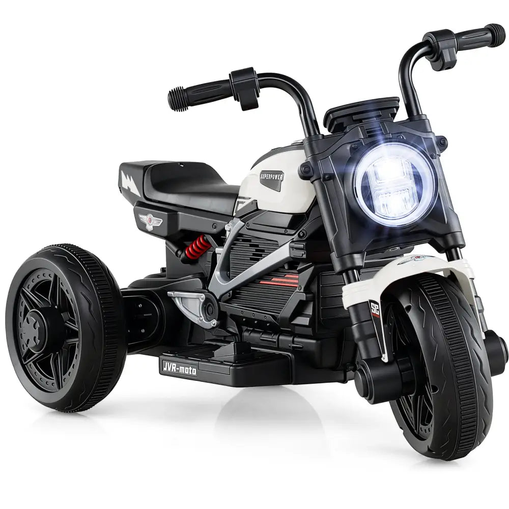 6V Kids Electric Motorcycle with LED Headlight and Music for Toddlers Aged 3-5-White - White - Powered Ride On Toys