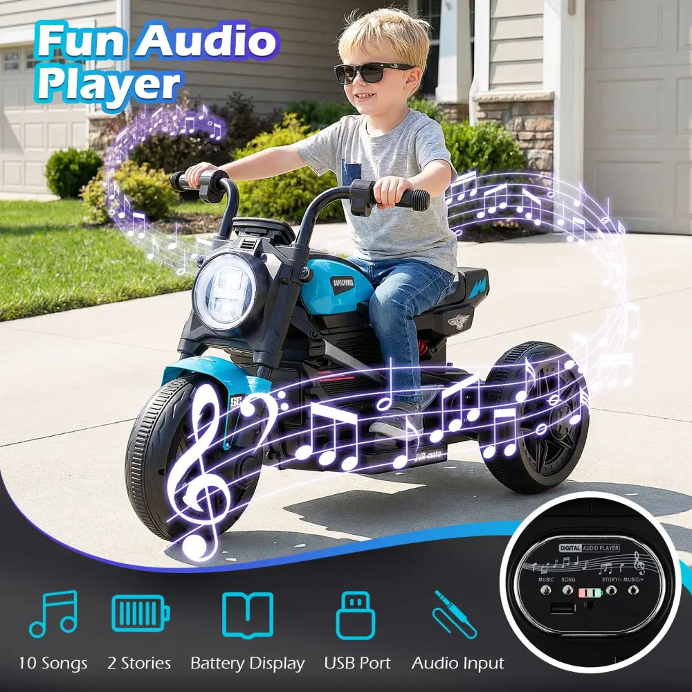 6V Kids Electric Motorcycle with LED Headlight and Music for Toddlers Aged 3-5-Blue - Blue - Powered Ride On Toys