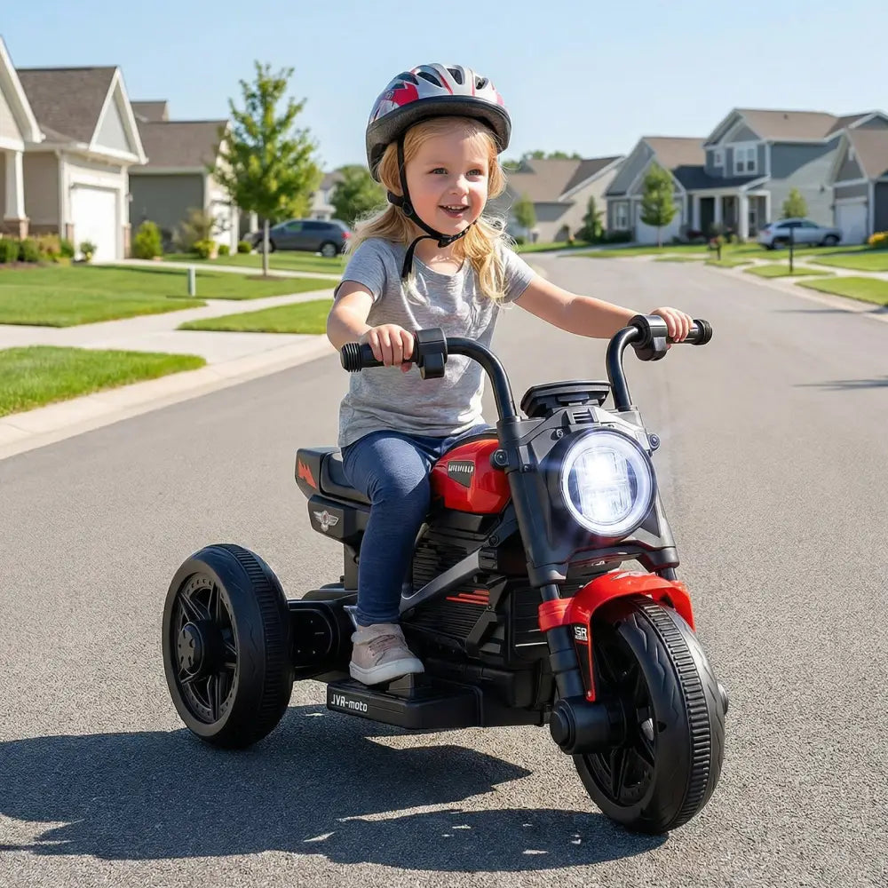 6V Kids Electric Motorcycle with LED Headlight and Music for Toddlers Aged 3-5-Red - Red - Powered Ride On Toys