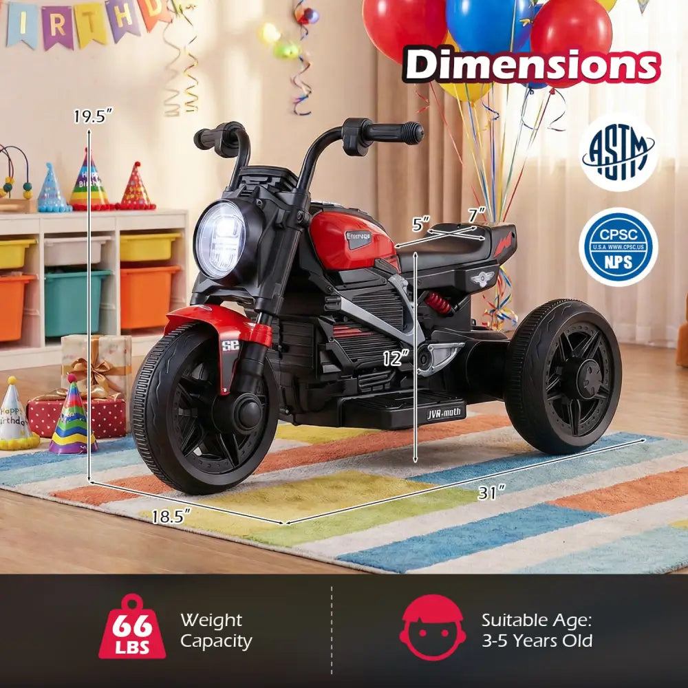 6V Kids Electric Motorcycle with LED Headlight and Music for Toddlers Aged 3-5-Red - Red - Powered Ride On Toys