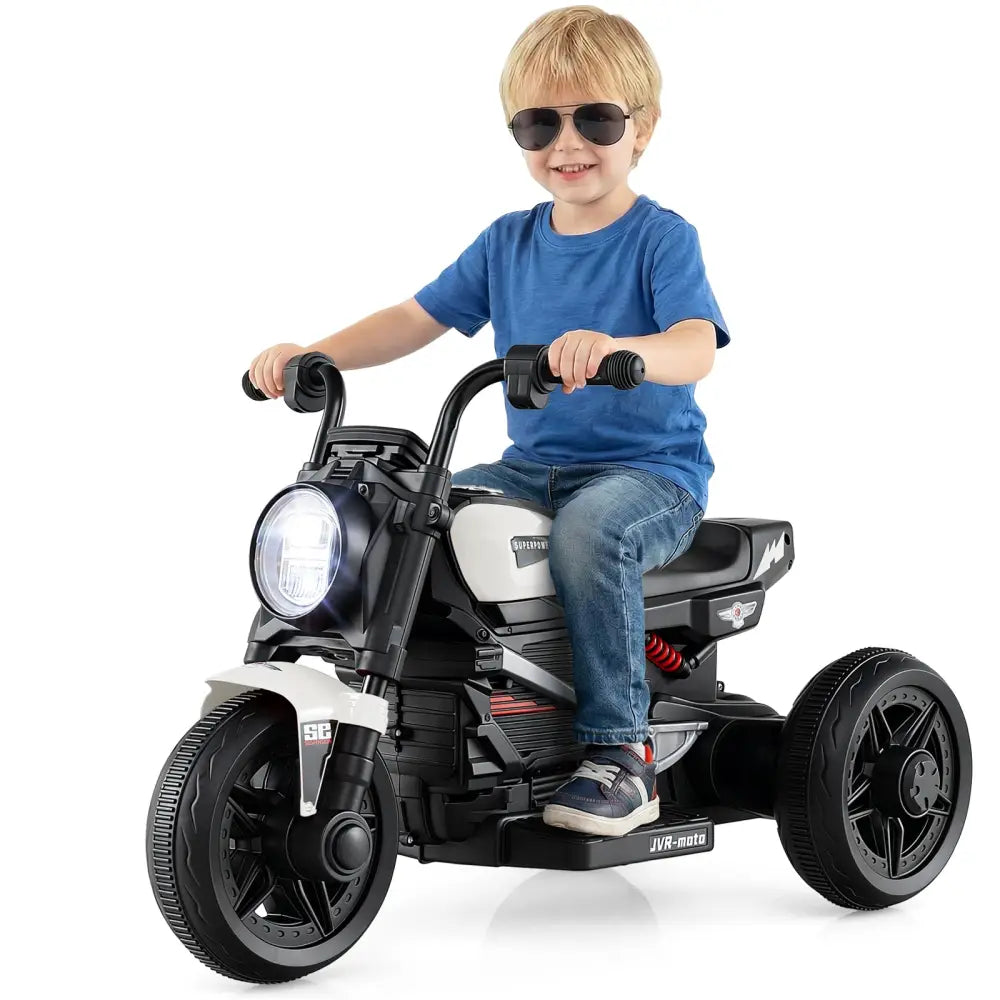 6V Kids Electric Motorcycle with LED Headlight and Music for Toddlers Aged 3-5-White - White - Powered Ride On Toys