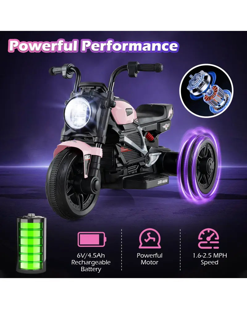 6V Kids Electric Motorcycle with LED Headlight and Music for Toddlers Aged 3-5-Pink - Pink - Powered Ride On Toys