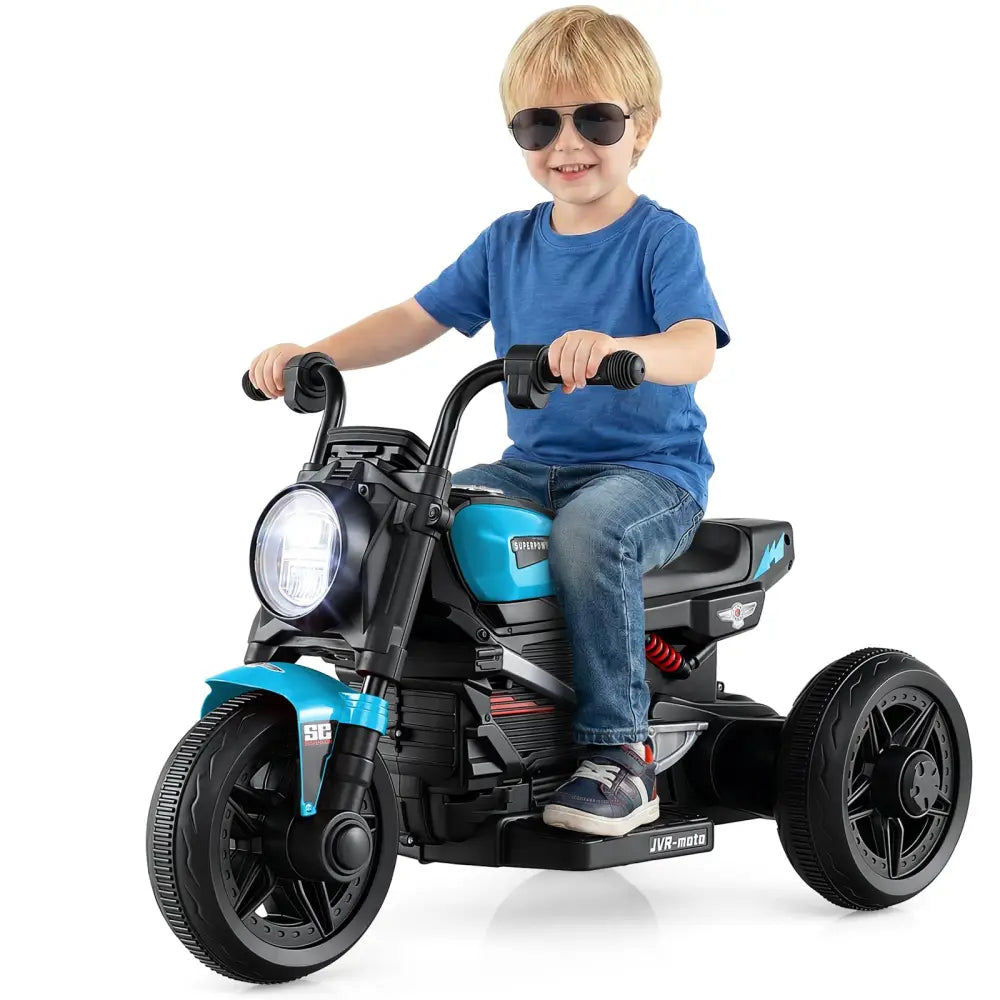 6V Kids Electric Motorcycle with LED Headlight and Music for Toddlers Aged 3-5-Blue - Blue - Powered Ride On Toys