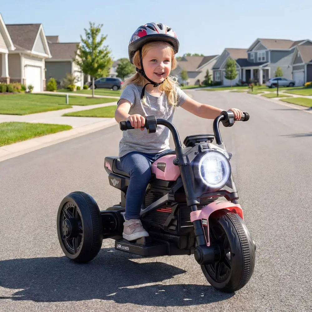 6V Kids Electric Motorcycle with LED Headlight and Music for Toddlers Aged 3-5-Pink - Pink - Powered Ride On Toys