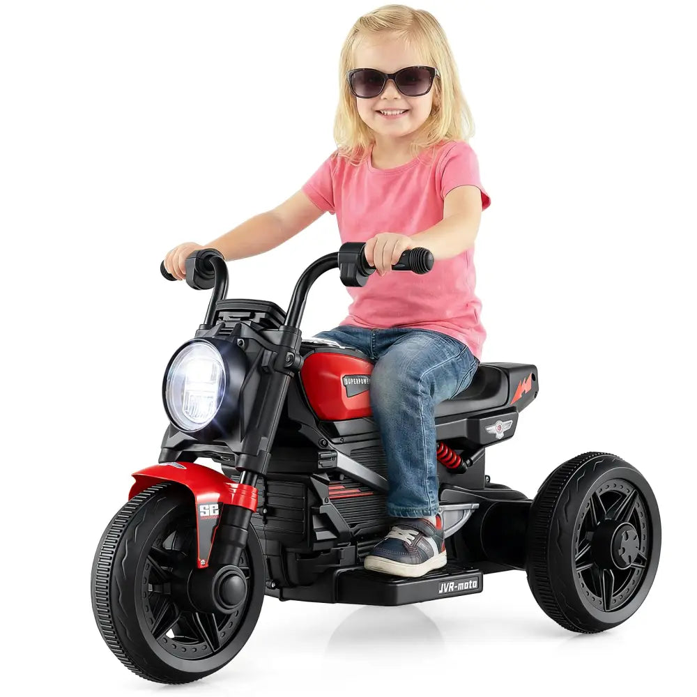6V Kids Electric Motorcycle with LED Headlight and Music for Toddlers Aged 3-5-Red - Red - Powered Ride On Toys