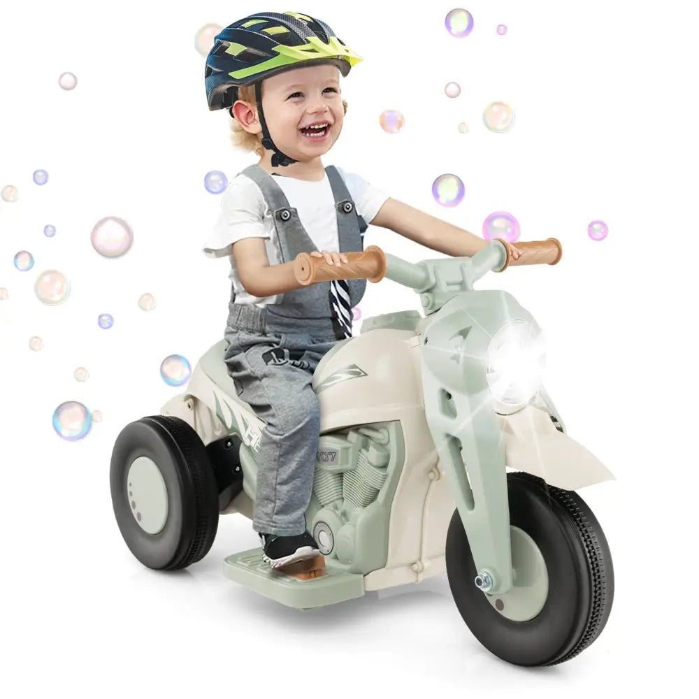 6V Kids Electric Ride on Motorcycle with Bubble Maker and Music-Beige - Beige - Powered Ride On Toys