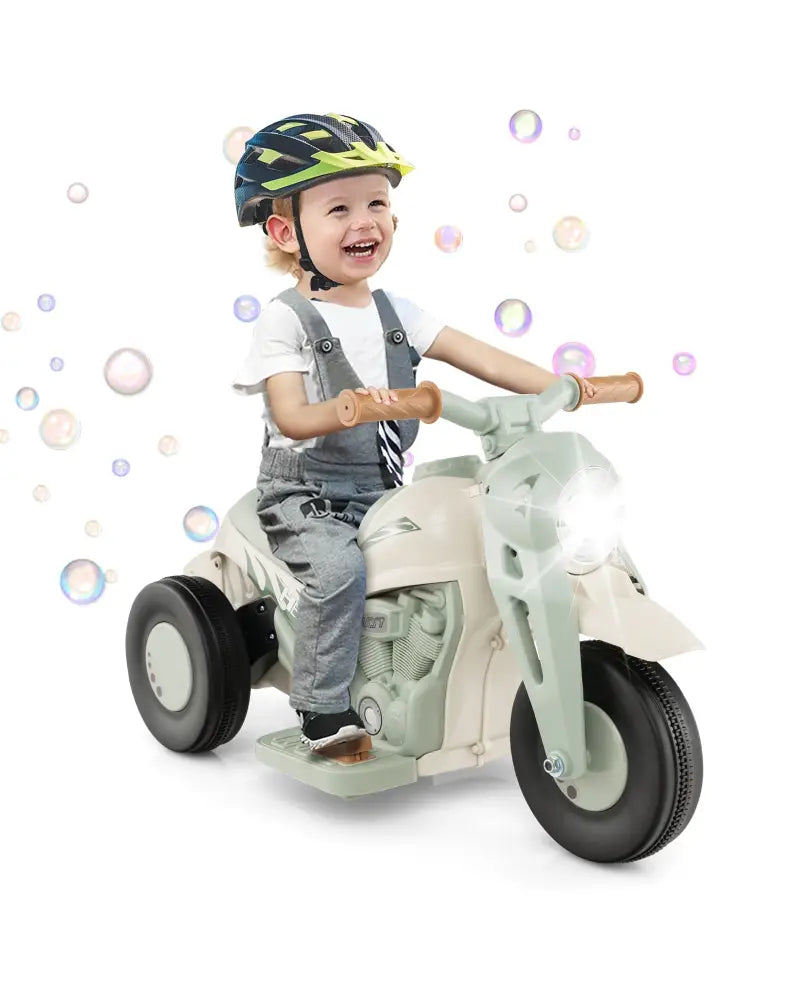6V Kids Electric Ride on Motorcycle with Bubble Maker and Music-Beige - Beige - Powered Ride On Toys