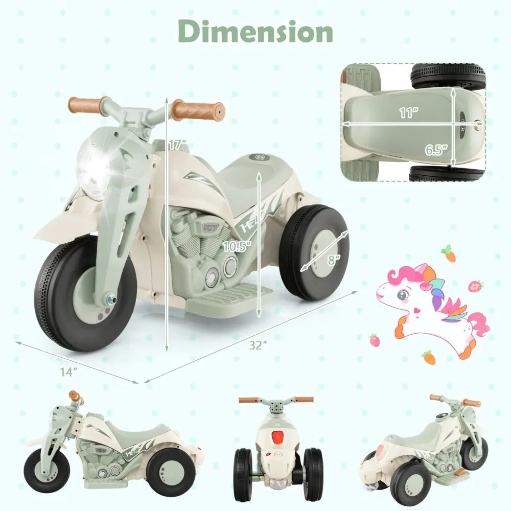 6V Kids Electric Ride on Motorcycle with Bubble Maker and Music-Beige - Beige - Powered Ride On Toys