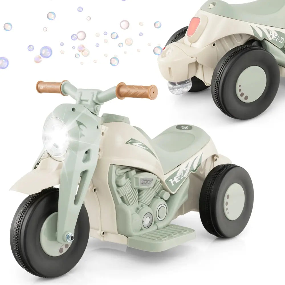 6V Kids Electric Ride on Motorcycle with Bubble Maker and Music-Beige - Beige - Powered Ride On Toys