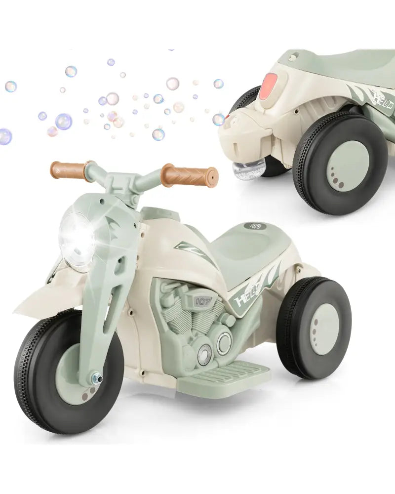 6V Kids Electric Ride on Motorcycle with Bubble Maker and Music-Beige - Beige - Powered Ride On Toys