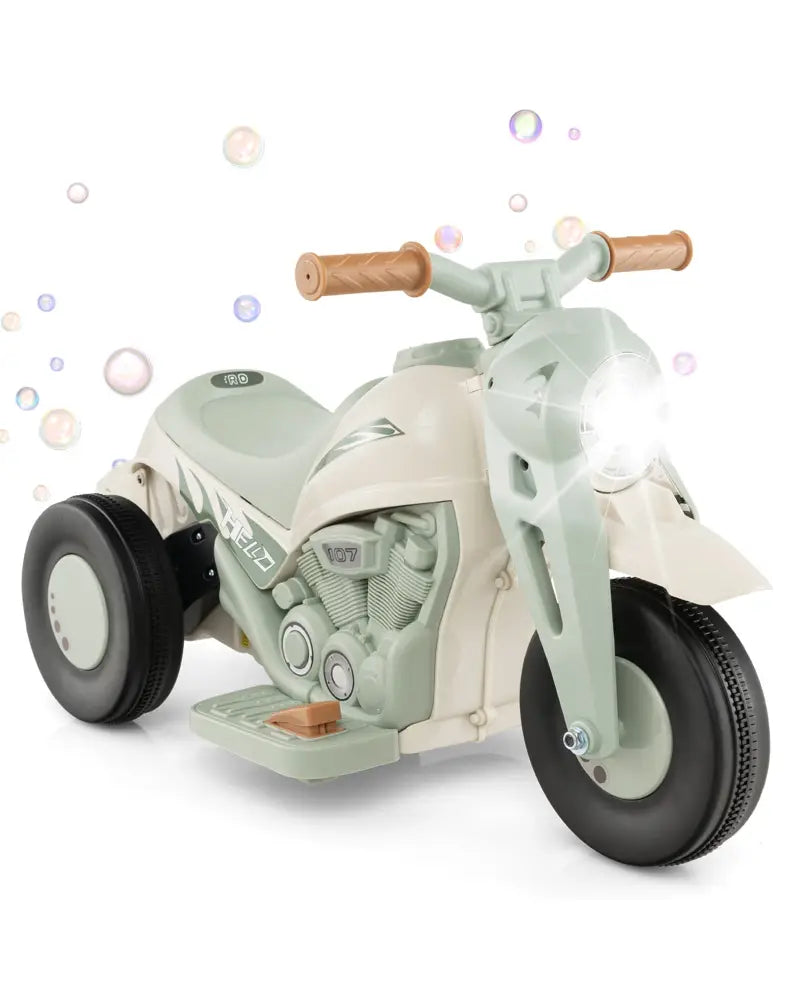 6V Kids Electric Ride on Motorcycle with Bubble Maker and Music-Beige - Beige - Powered Ride On Toys