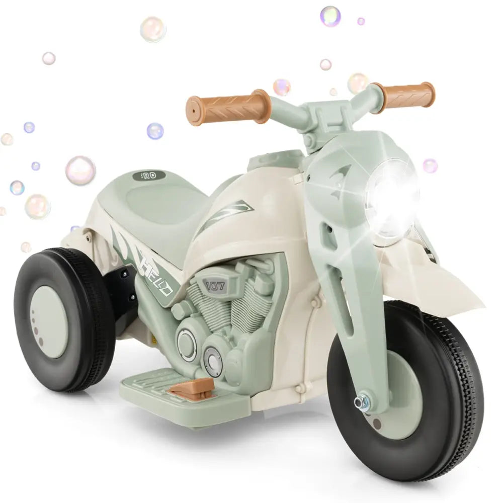6V Kids Electric Ride on Motorcycle with Bubble Maker and Music-Beige - Beige - Powered Ride On Toys