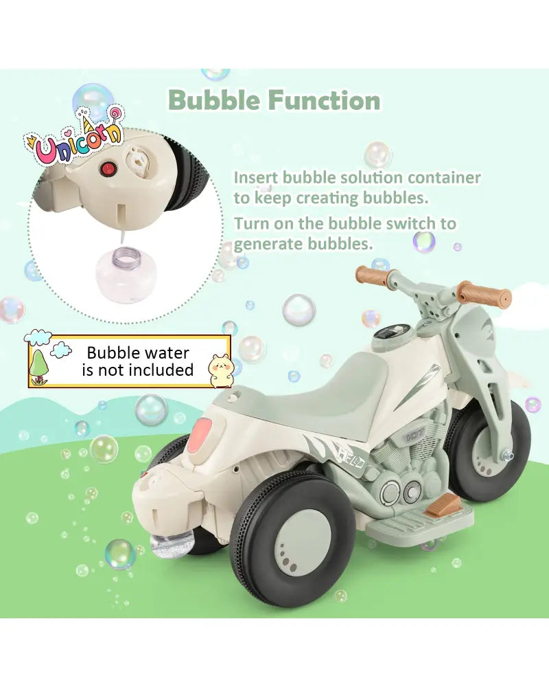 6V Kids Electric Ride on Motorcycle with Bubble Maker and Music-Beige - Beige - Powered Ride On Toys