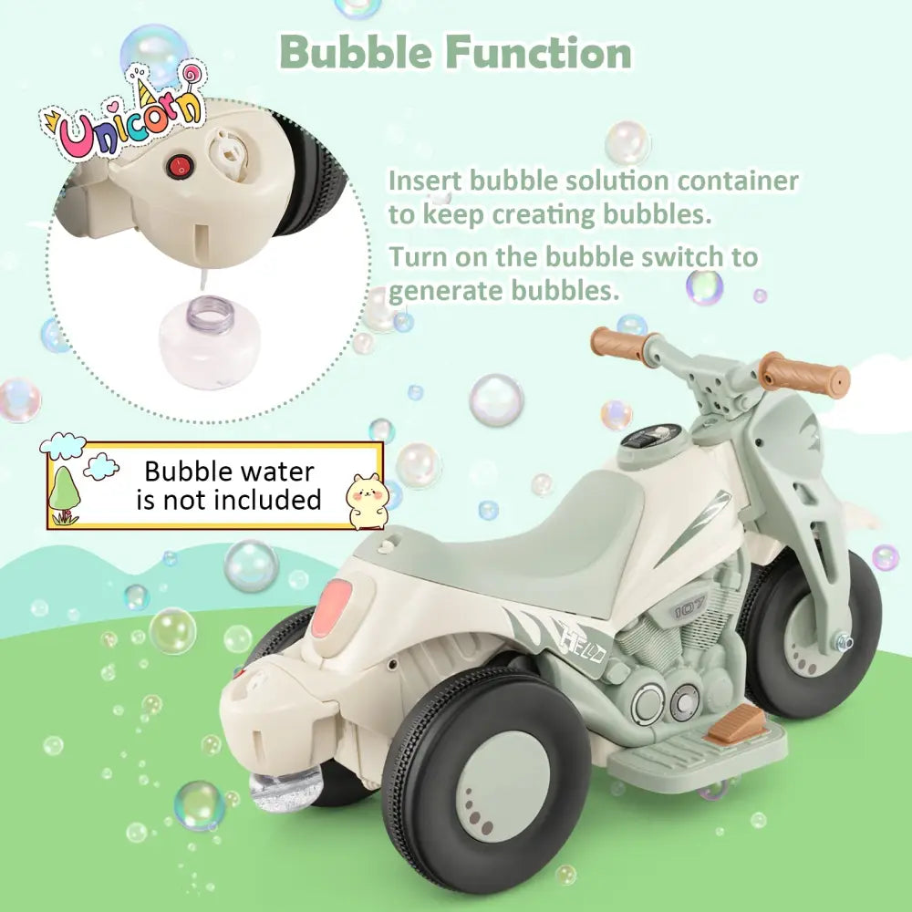 6V Kids Electric Ride on Motorcycle with Bubble Maker and Music-Beige - Beige - Powered Ride On Toys