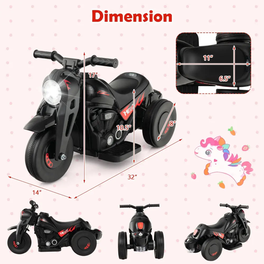 6V Kids Electric Ride on Motorcycle with Bubble Maker and Music-Black - Black - Powered Ride On Toys