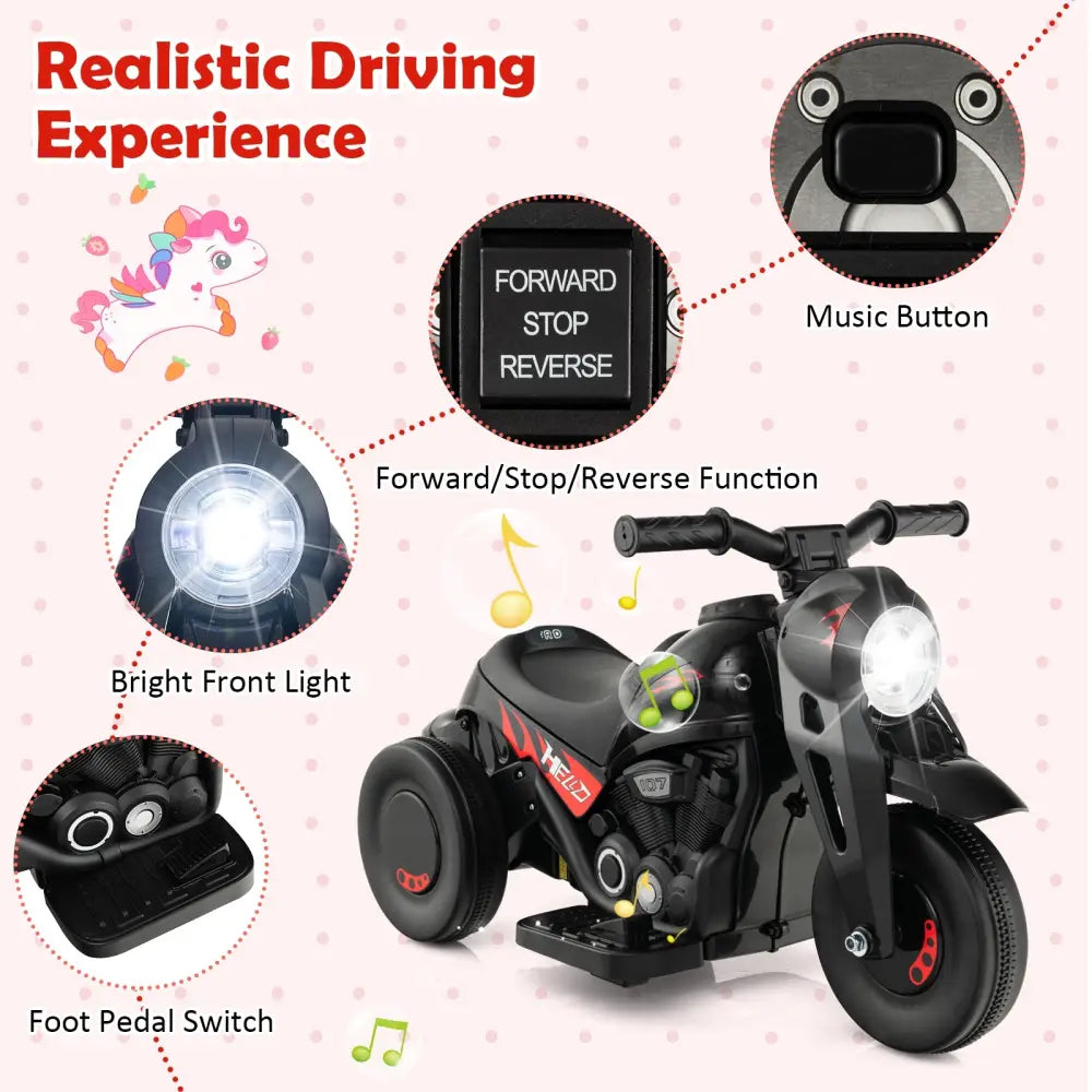 6V Kids Electric Ride on Motorcycle with Bubble Maker and Music-Black - Black - Powered Ride On Toys