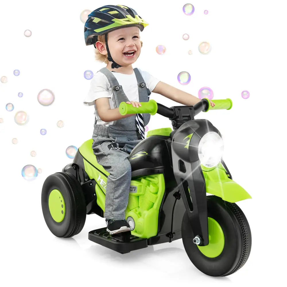 6V Kids Electric Ride on Motorcycle with Bubble Maker and Music-Green - Green - Powered Ride On Toys