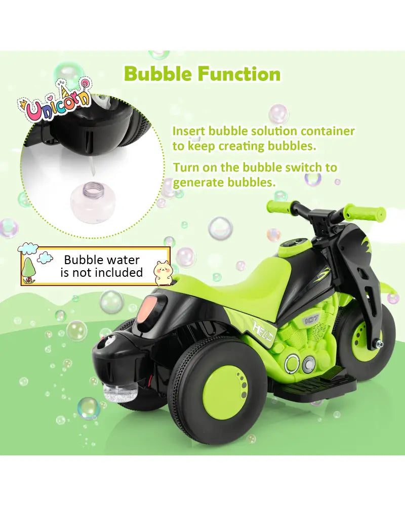 6V Kids Electric Ride on Motorcycle with Bubble Maker and Music-Green - Green - Powered Ride On Toys