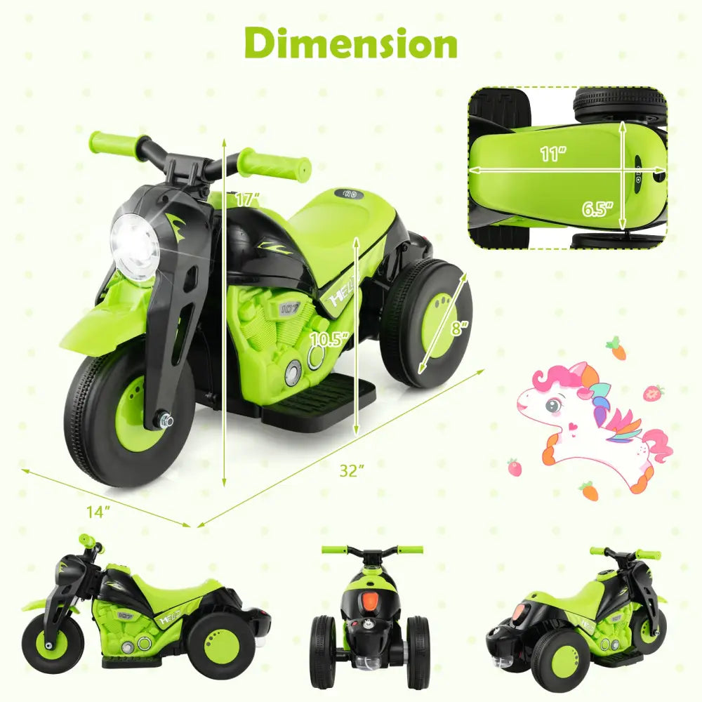 6V Kids Electric Ride on Motorcycle with Bubble Maker and Music-Green - Green - Powered Ride On Toys