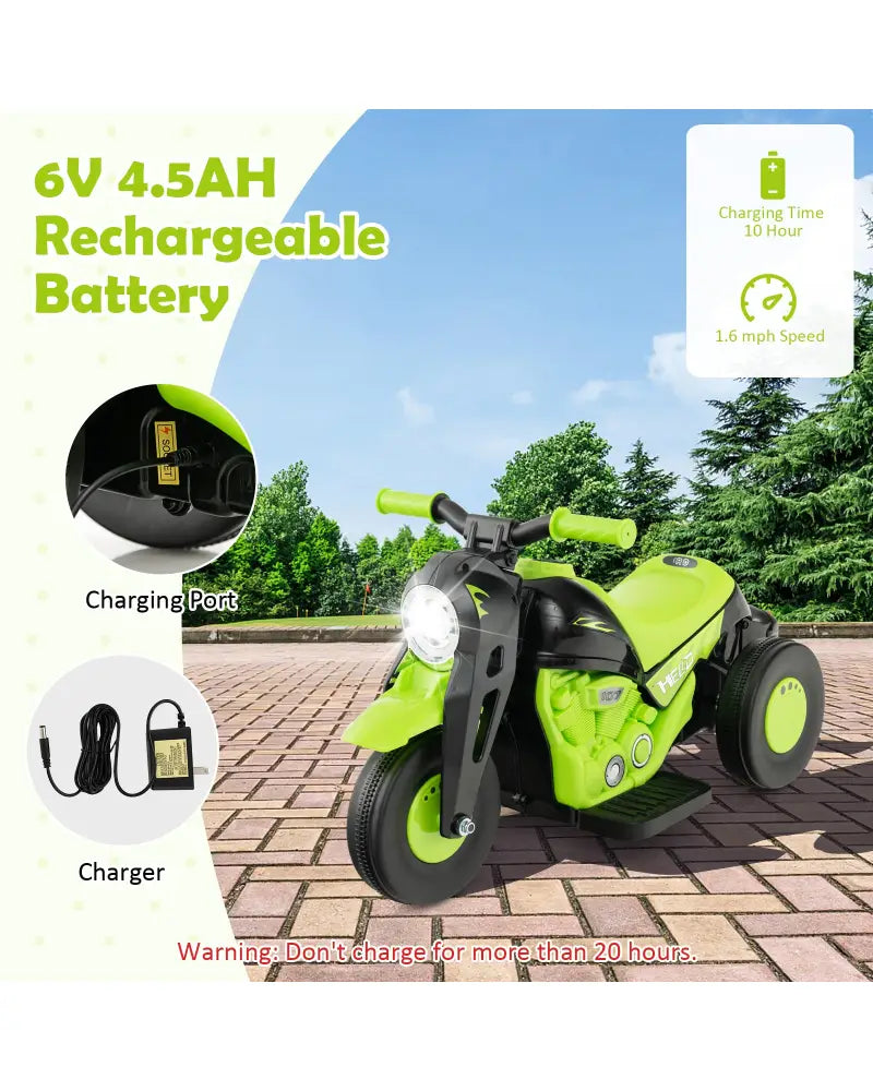 6V Kids Electric Ride on Motorcycle with Bubble Maker and Music-Green - Green - Powered Ride On Toys
