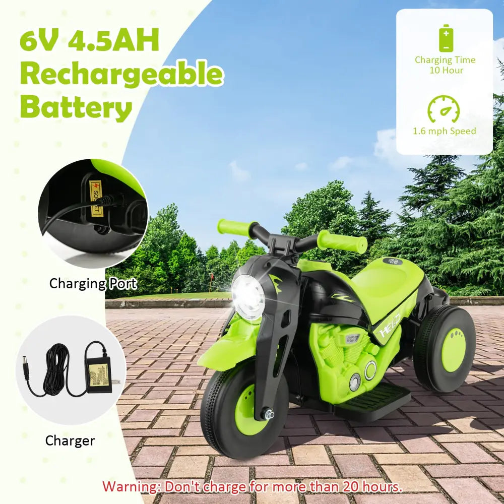 6V Kids Electric Ride on Motorcycle with Bubble Maker and Music-Green - Green - Powered Ride On Toys