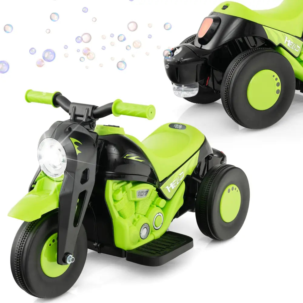 6V Kids Electric Ride on Motorcycle with Bubble Maker and Music-Green - Green - Powered Ride On Toys