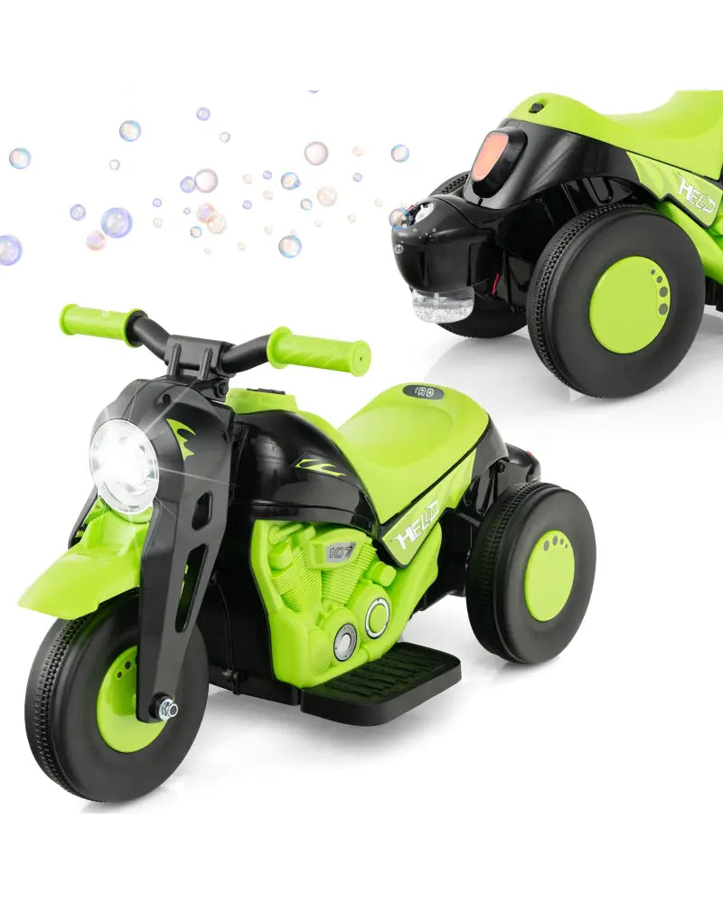 6V Kids Electric Ride on Motorcycle with Bubble Maker and Music-Green - Green - Powered Ride On Toys