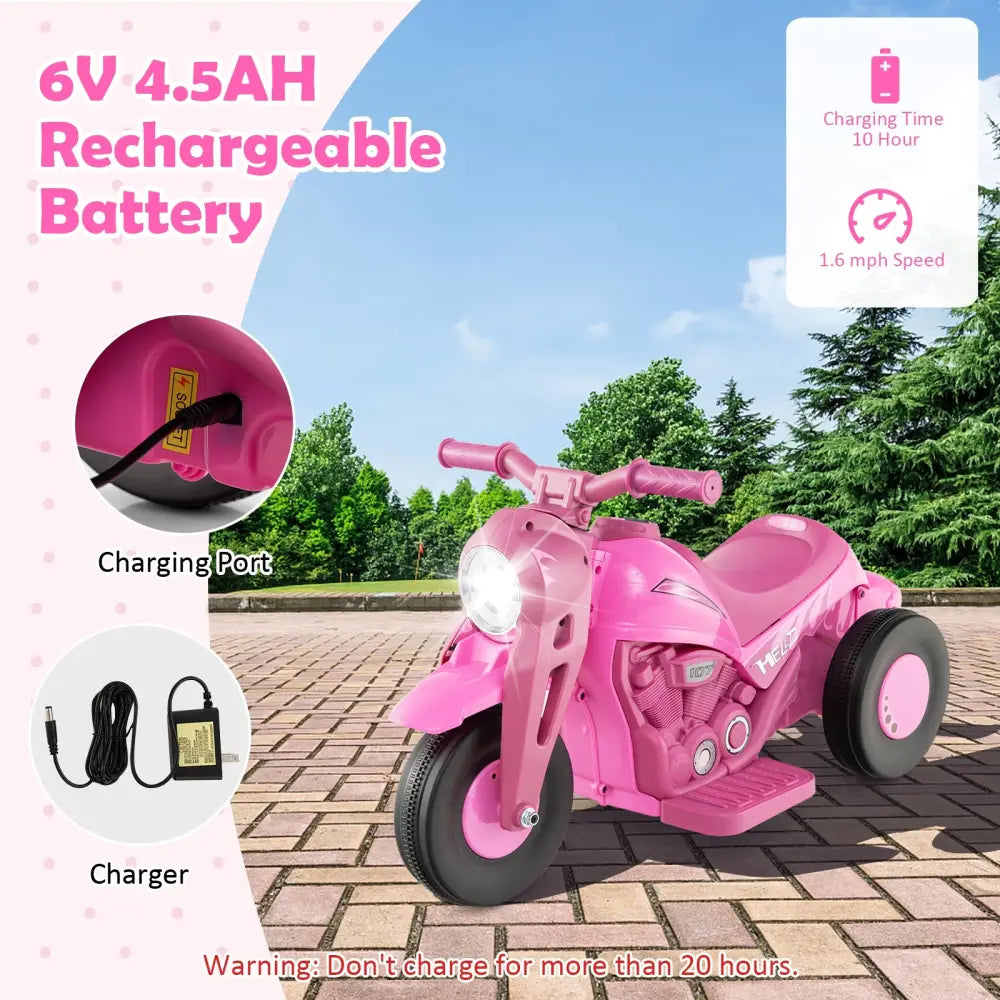 6V Kids Electric Ride on Motorcycle with Bubble Maker and Music-Pink - Pink - Powered Ride On Toys