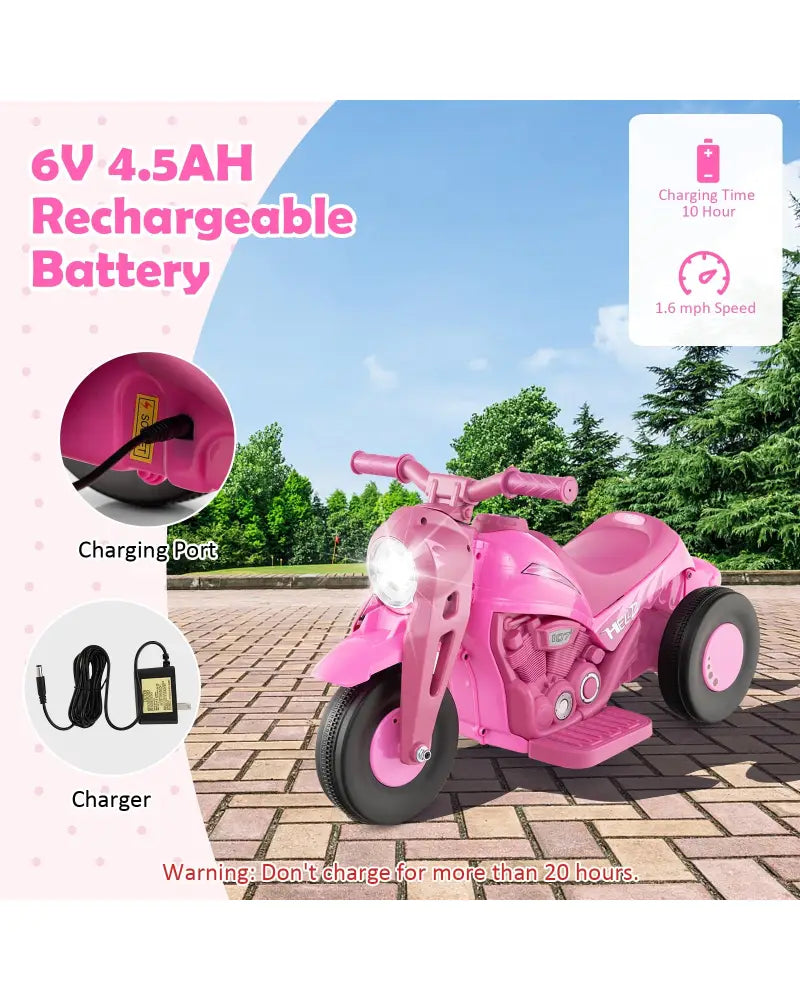 6V Kids Electric Ride on Motorcycle with Bubble Maker and Music-Pink - Pink - Powered Ride On Toys