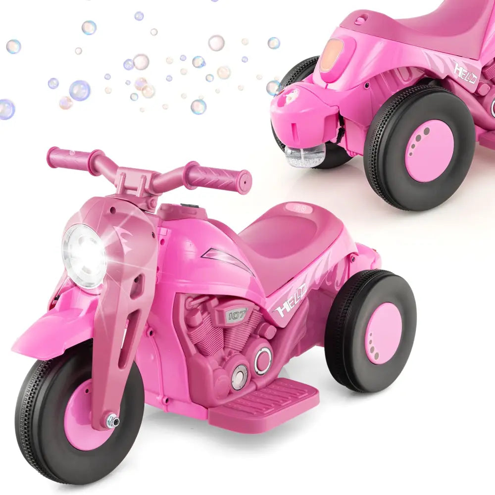 6V Kids Electric Ride on Motorcycle with Bubble Maker and Music-Pink - Pink - Powered Ride On Toys