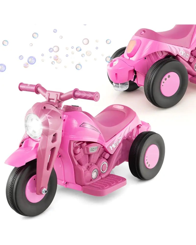 6V Kids Electric Ride on Motorcycle with Bubble Maker and Music-Pink - Pink - Powered Ride On Toys