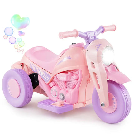 6V Kids Electric Ride on Motorcycle with Bubble Maker and Music - Pink and Purple - Oasis Home Essentials