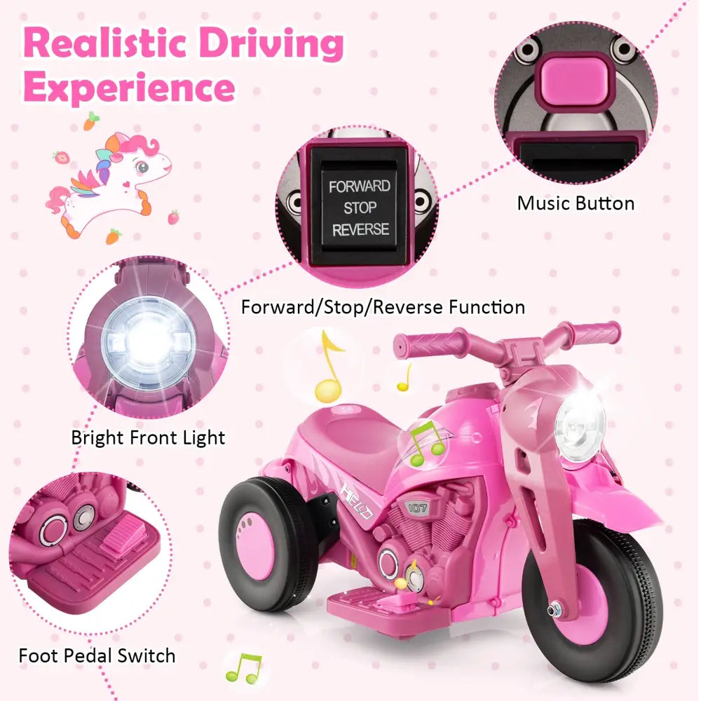 6V Kids Electric Ride on Motorcycle with Bubble Maker and Music-Pink - Pink - Powered Ride On Toys