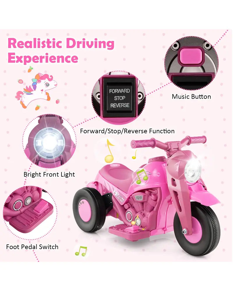 6V Kids Electric Ride on Motorcycle with Bubble Maker and Music-Pink - Pink - Powered Ride On Toys