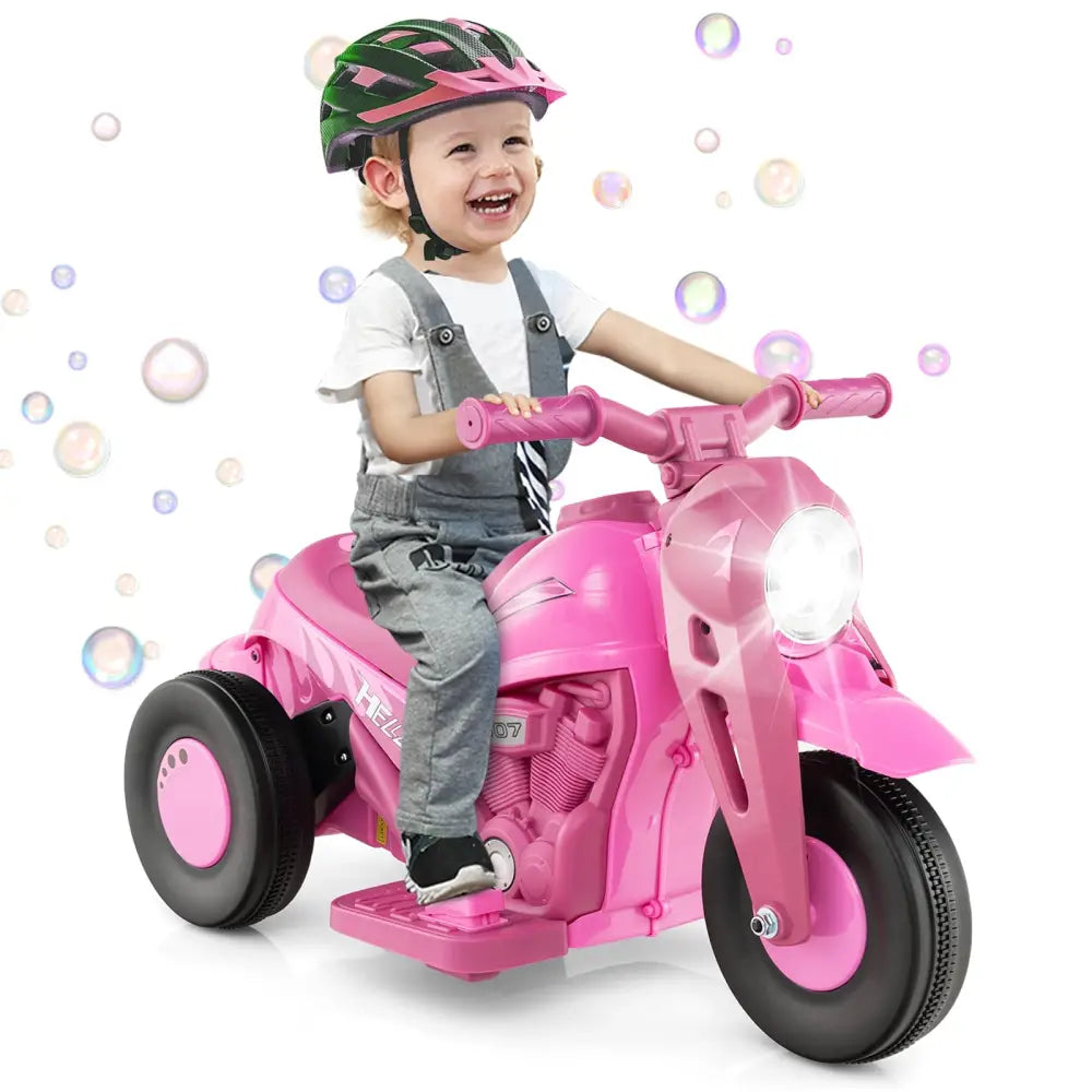 6V Kids Electric Ride on Motorcycle with Bubble Maker and Music-Pink - Pink - Powered Ride On Toys