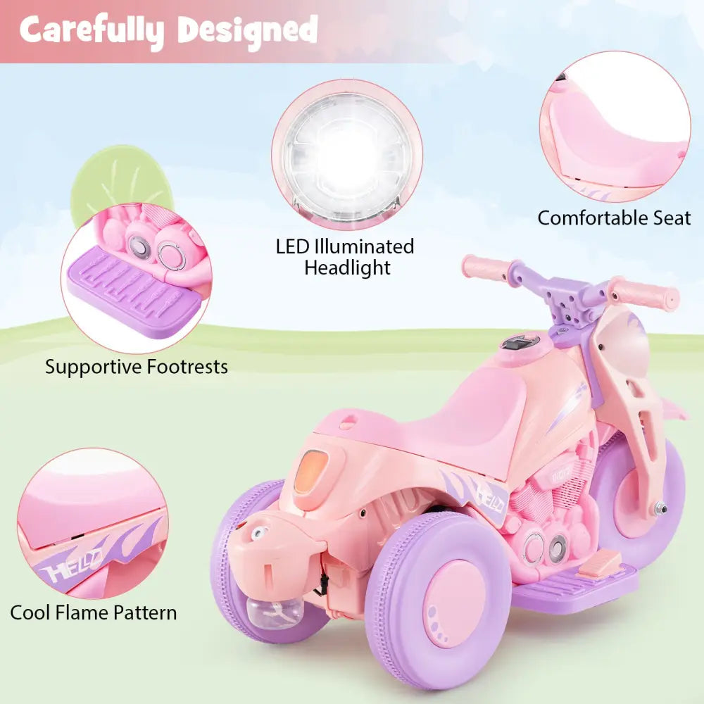 6V Kids Electric Ride on Motorcycle with Bubble Maker and Music-Pink and Purple - Pink & Purple - Powered Ride On Toys