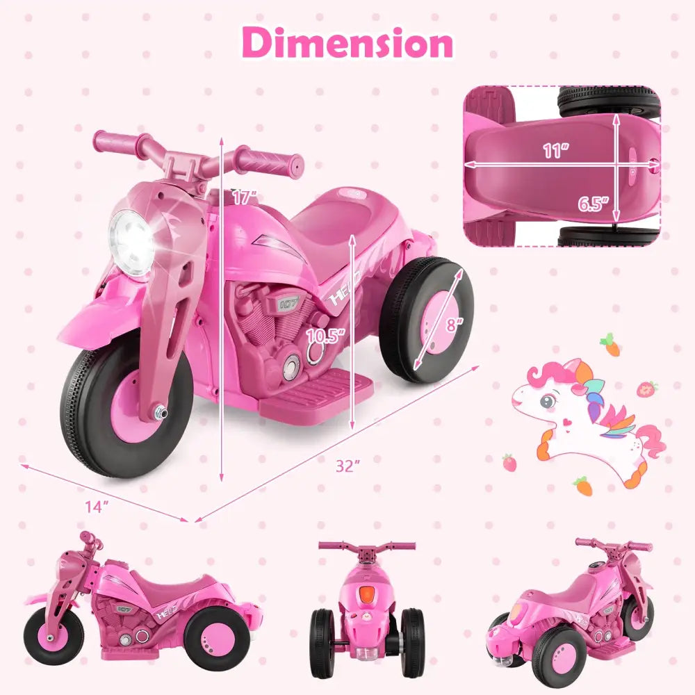 6V Kids Electric Ride on Motorcycle with Bubble Maker and Music-Pink - Pink - Powered Ride On Toys