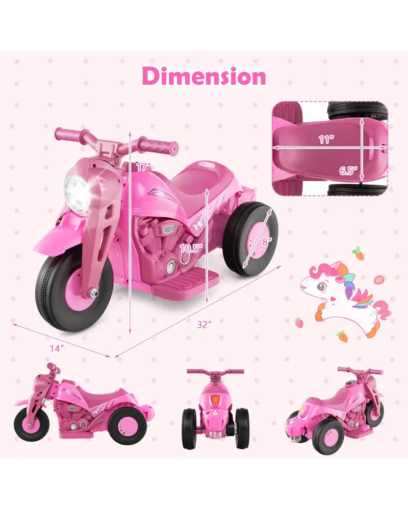 6V Kids Electric Ride on Motorcycle with Bubble Maker and Music-Pink - Pink - Powered Ride On Toys