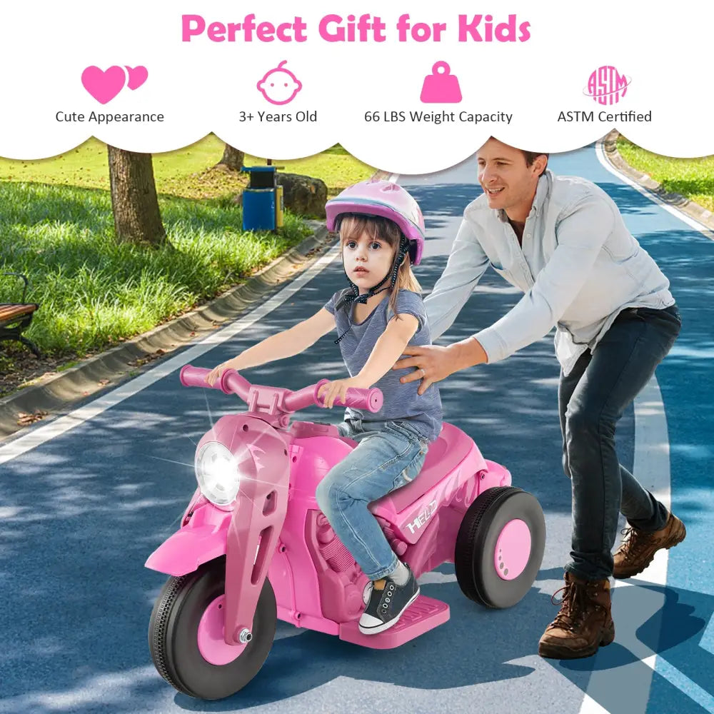 6V Kids Electric Ride on Motorcycle with Bubble Maker and Music-Pink - Pink - Powered Ride On Toys