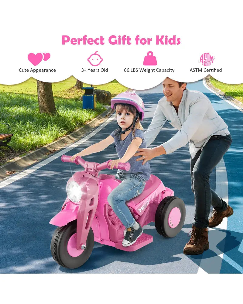 6V Kids Electric Ride on Motorcycle with Bubble Maker and Music-Pink - Pink - Powered Ride On Toys