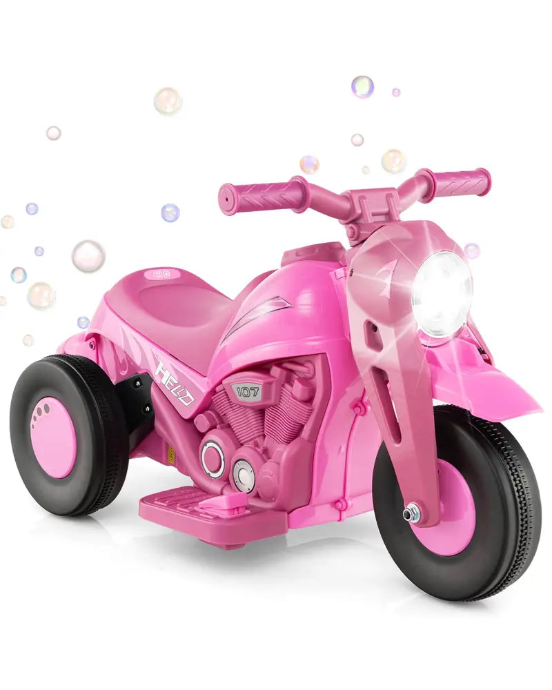 6V Kids Electric Ride on Motorcycle with Bubble Maker and Music-Pink - Pink - Powered Ride On Toys